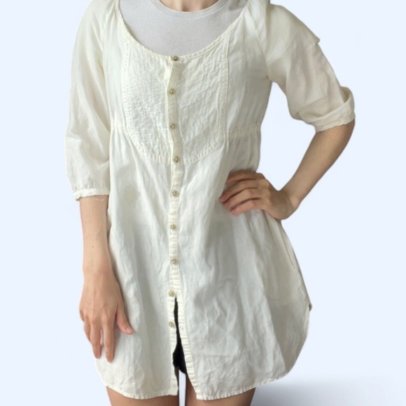 Mango Womens White Peasant Cottagecore Prairie Cotton Button Down Dress Medium - Picture 14 of 14